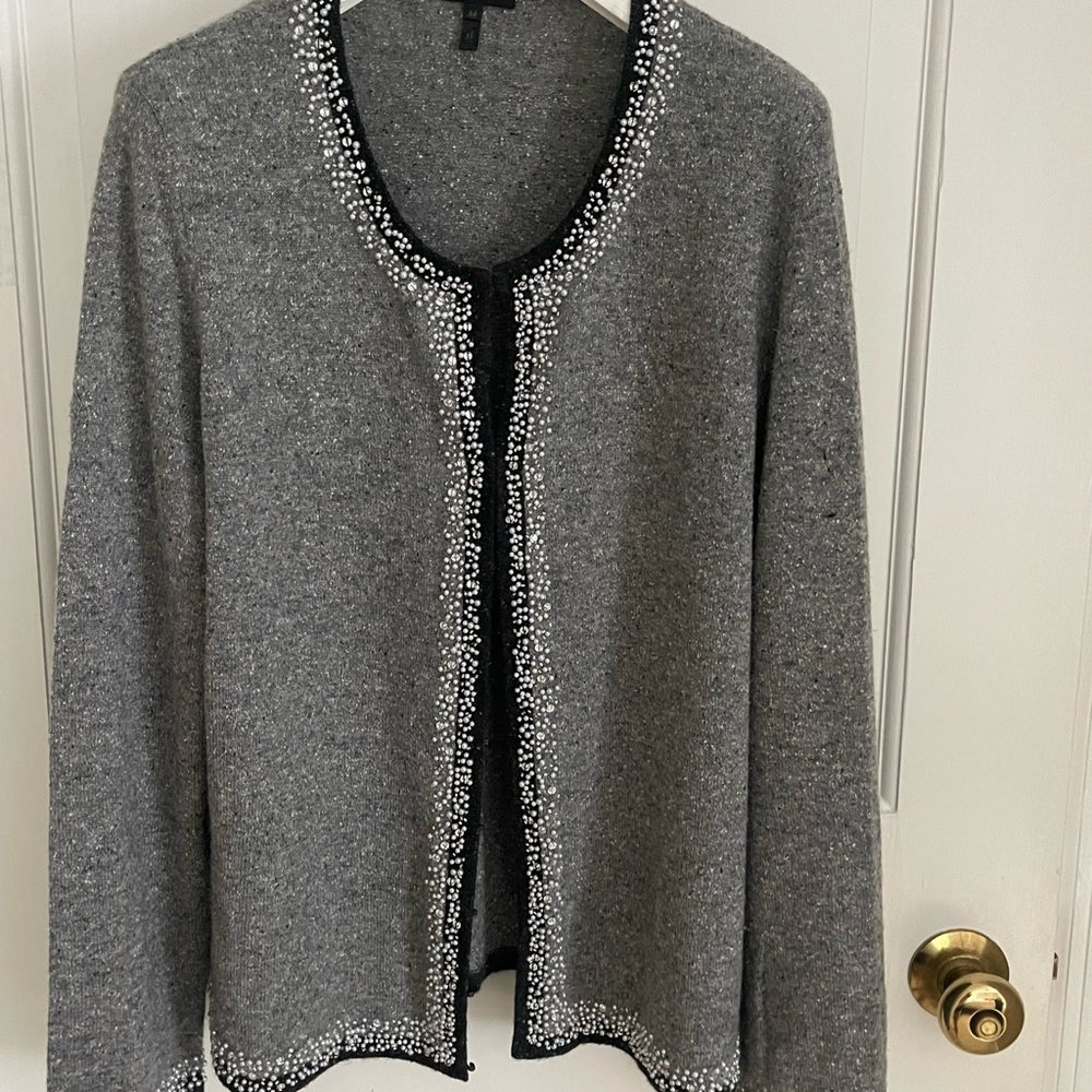 Escada hand beaded twin set.  Cashmere/silk/wool blend.  Size  44